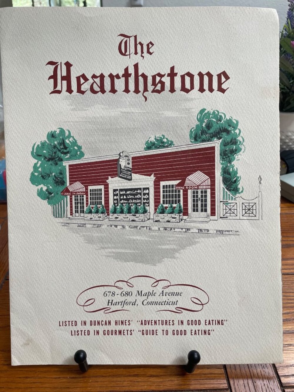 The Hearthstone Restaurant Vintage Menu Hartford CT Duncan Hines Gourmet Listing